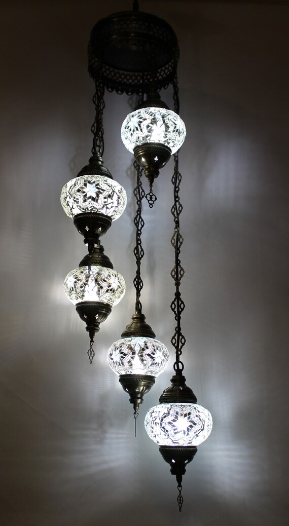 Mosaic Ceiling Lamp Spiral of 5 Globes White