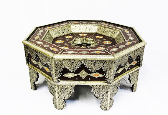 Moroccan Octagon Brown Leather Coffee Table