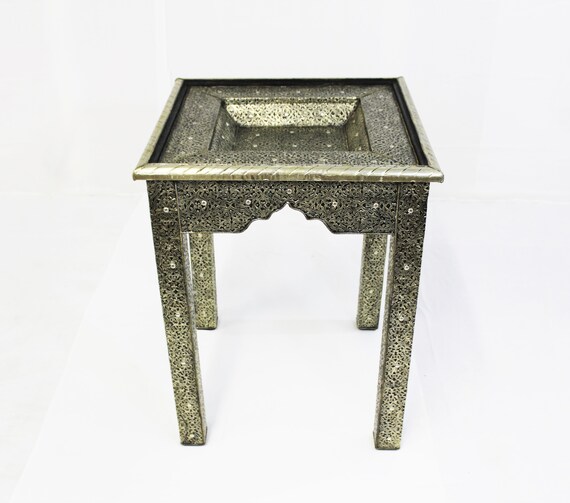 Moroccan Tall Table with metal inlay