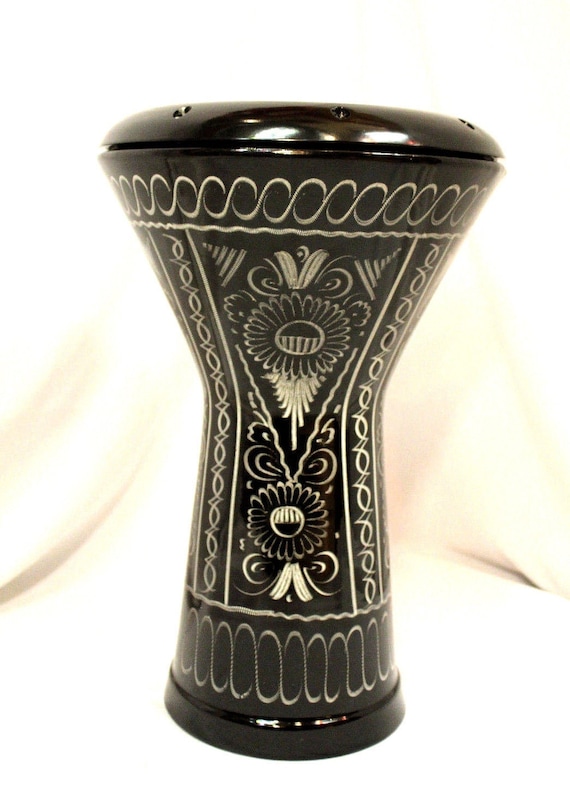 Black Turkish Doumbek Etched Design