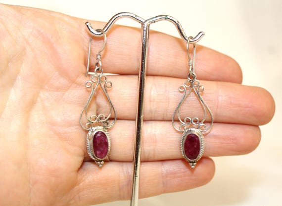 925 Sterling Silver Earrings with Ruby Natural Stone July Birthstone Handmade