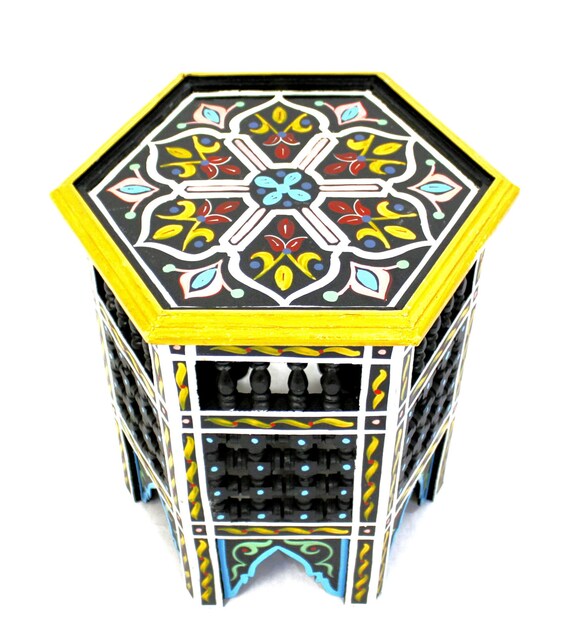 Moroccan Moucharabi Table Black and Yellow
