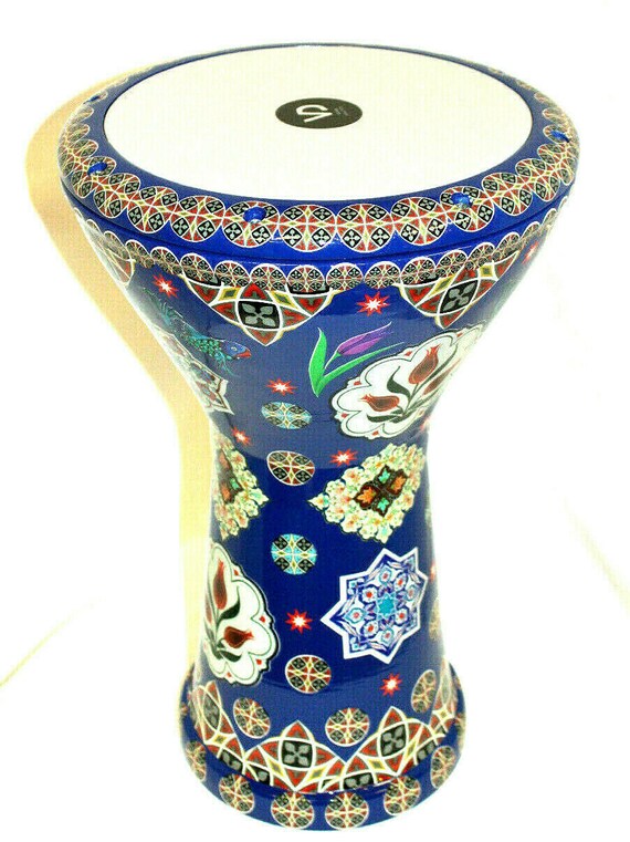 Extra Large Turkish Doumbek Goblet Bass Drum Aluminum Body Synthetic Head Unique Design Blue