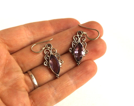 925 Sterling Silver Earrings with Amethyst Natural Stone February Birthstone Purple
