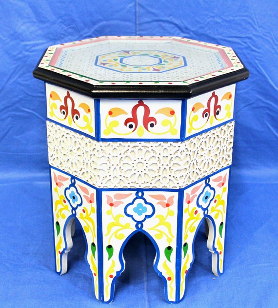 Moroccan Carved and Painted Octagon Table