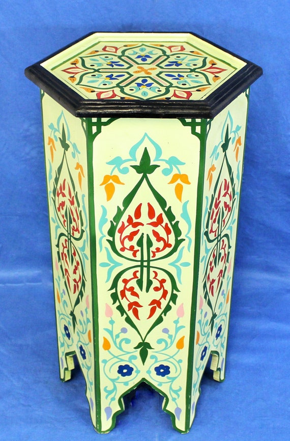 Moroccan Painted Pedestal Table Cream Color