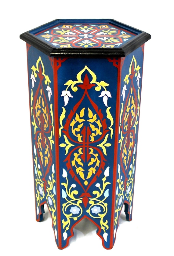 Moroccan Painted Pedestal Table Blue