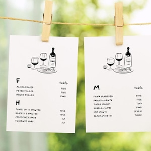 Wedding Seating Chart Alphabetical, Hand Drawn Food Wine, Whimsical Wedding Drawings, Seating Chart Cards, Doodle Illustrations, Handwritten