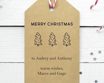 Personalized Christmas Gift Tags, Hand-drawn Doodle Trees (Printable)