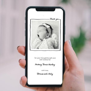 E-Card Birth Announcement, Electronic Photo Baby Card, Newborn Thank You Card, Baby Welcome Card, Editable Template, Hand Drawn Frame, Phone