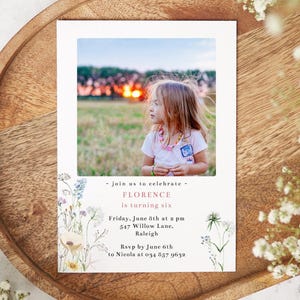 Wildflower Birthday Invitation | Photo Invitation | Editable Template |  Photo Template | Flower Invitation | Floral Birthday Party Invite