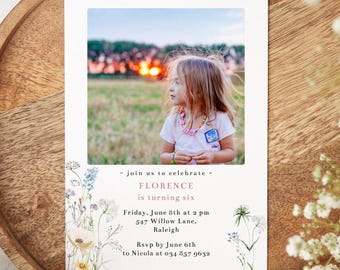 Wildflower Birthday Invitation | Photo Invitation | Editable Template |  Photo Template | Flower Invitation | Floral Birthday Party Invite