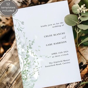 Sage Wedding Invitation Bundle, Delicate Fern Wedding Invitation Set, Greenery Wedding Suite Stationery, Editable Template Digital Download