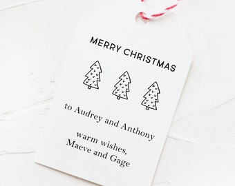 Christmas Gift Tags, Printable Holiday Tag, Black and White, Personalized Present Tag, Merry Christmas Tag, Download, Modern Christmas Trees
