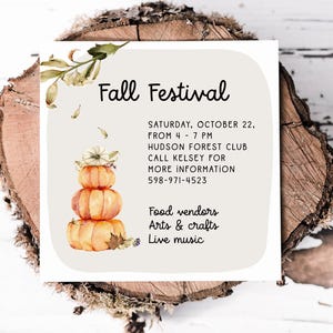Fall Festival Invitation, Autumn Birthday Invitation Printable, Editable Template, Pumpkin Patch, Harvest Festivals, Halloween Party Invite