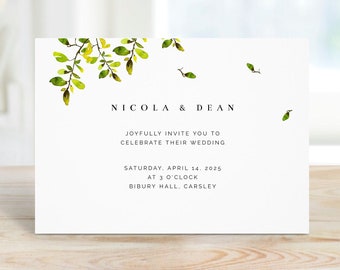Greenery Wedding Invitation | Set of 3 | Green Leaves Wedding Invite | Printable Template | Editable | Greenery Invitation | RSVP Details