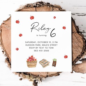 Birthday Invitation with Apples, Fall Invitation Template Autumn Theme, Digital Download, Picnic Apple Picking, Printable Harvest Festival afbeelding 1