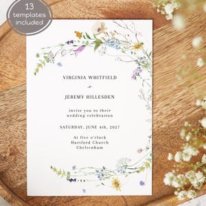 Wildflower Wedding Invitation, Editable Template, Meadow Flowers Wedding Bundle, Floral Save the Date, Large Wedding Suite, Country Style