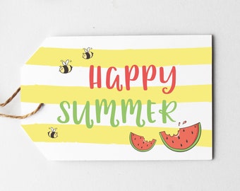 Printable Happy Summer Tag | End of School Year Gift Tag | End of Kindergarten | Bees Watermelon | Summer Party Favor Tag | Instant Download