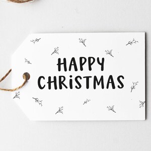 Christmas Gift Tags, Happy Christmas, No Edit, Simple Modern Minimalist Gift Tags, Black and White Printable Present Tags, Favor Tags PDF