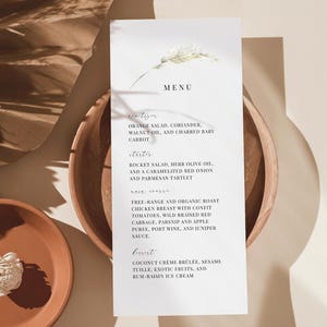 Minimalist Wedding Menu Template, Pampas Grass Wedding Menu, Editable Template, Dried Florals Printable Menu, Boho Chic Reception Dinner