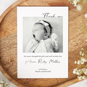 Birth Announcement Photo Template, Modern Newborn Card, Editable Digital Download, Thank You Card with Picture, Minimalist Welcome Card Baby