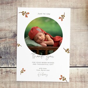 Birth Announcement Photo Template, Autumn Newborn Card, Editable Template, Thank You Note with Picture, Welcome New Baby Fall, Printable