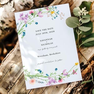 Wildflower Wedding Bundle, Floral Wedding Templates, Meadow Garden Wedding Invitation, Boho Flowers Save the Date Card, Large Wedding Suite