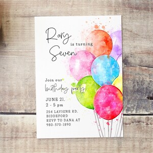Birthday Invitation Balloons | Editable Template Corjl | Printable Party Invite | Colorful | Watercolor | Birthday Invitation Template