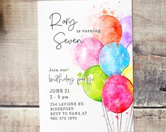 Birthday Invitation Balloons | Editable Template Corjl | Printable Party Invite | Colorful | Watercolor | Birthday Invitation Template