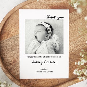 Birth Announcement Photo Template, Modern Minimalistic Newborn Card, Personalized Thank You Card with Picture, Printable Welcome Baby Card