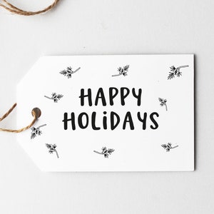 Christmas Gift Tags, Happy Holidays, Printable Gift Tags, Modern Minimalist Gift Tags, Black and White Present Tags, Digital Download PDF