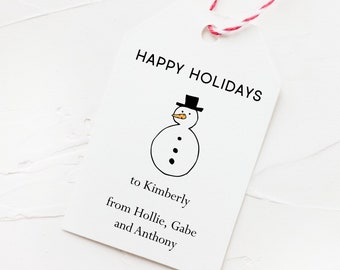 Snowman Holiday Tag, Happy Holidays Gift Tags, Printable Gift Tag, Present Tags, Instant Download, Christmas Gift Tags, Minimalist Tags, PDF