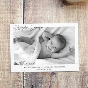 Newborn Thank You Card Template, Printable Birth Announcement, Photo Card New Baby, Thank You Card Girl, Boy, Editable Welcome Card Baby image 1