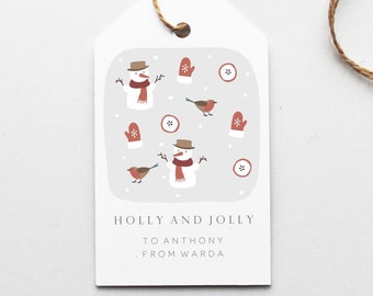 Snowman Gift Tags, Holiday Tag, Christmas Gift Tags, Happy Holidays, Merry Christmas, Printable Present Tag, Personalized Tag, Minimalistic