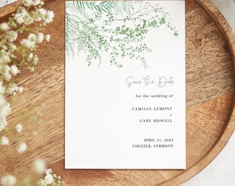 Leafy Bouquet Save the Date | Fern Save the Date Card | Printable Template | Editable Wedding Invitation | Mint Green Leaf Foliage | 015