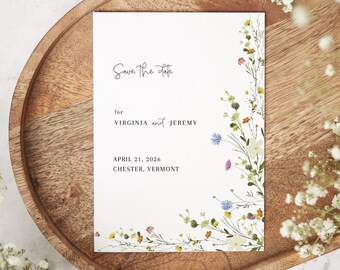 Floral Save the Date Cards, Save the Date Template, Editable Corjl, Wildflower Save the Date, Wildflower Meadow, Garden Flowers, Digital