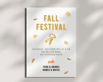 Fall Festival Invitation Template, Autumn Birthday Invitation, Digital Download, Editable Template, Fall Harvest Party, Pumpkin Patch Farm