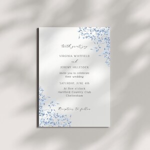 Blue Wedding Invitation Templates | Editable Template | Wedding Invite Suite | Set of 3 | Pastel Blue Leaves | Corjl Digital Download | 010