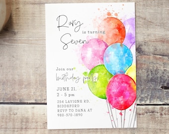Birthday Invitation Balloons | Editable Template Corjl | Printable Party Invite | Colorful | Watercolor | Birthday Invitation Template