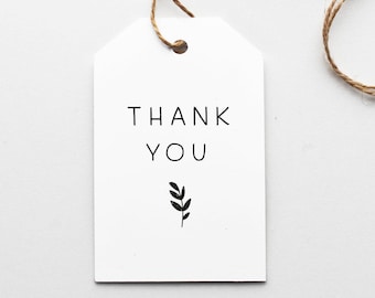 Thank You Tags | Printable Gift Tags | Wedding Favor Tags | Minimalist Tag | Instant Download | Modern Party Favors | Black and White | Leaf