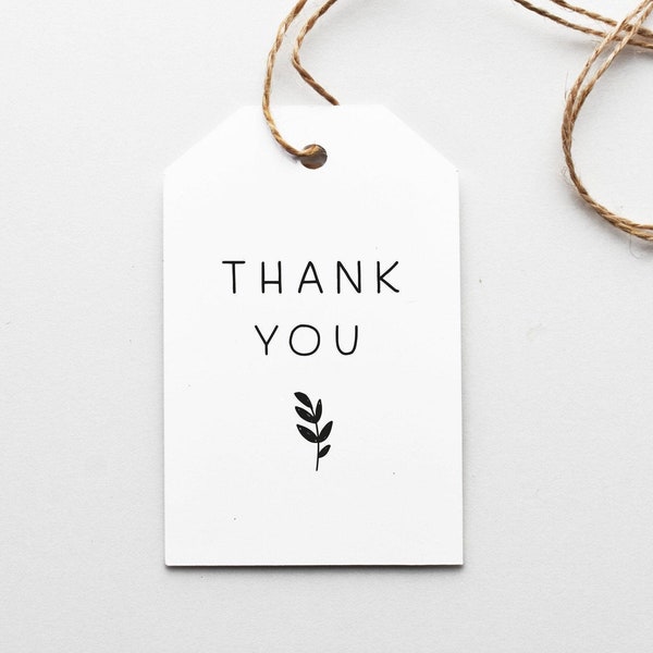 Thank You Tags | Printable Gift Tags | Wedding Favor Tags | Minimalist Tag | Instant Download | Modern Party Favors | Black and White | Leaf