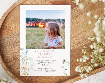 Wildflower Birthday Invitation | Photo Invitation | Editable Template |  Photo Template | Flower Invitation | Floral Birthday Party Invite