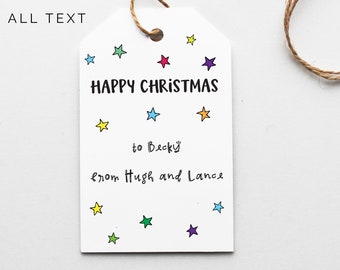 Christmas Gift Tag, Christmas Tags Stars, Holiday Tag, Printable Present Tag, Personalized Tags, Minimalist, Printable Happy Holidays Tag