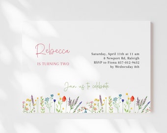 Birthday Invitation Template | Wildflower Invitation | Editable Corjl | Digital Download | Boho Style Florals Design | Meadow Flowers Invite