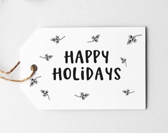 Christmas Gift Tags, Happy Holidays, Printable Gift Tags, Modern Minimalist Gift Tags, Black and White Present Tags, Digital Download PDF