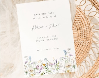 Wildflowers Save the Date | Invitation Template | Editable Template Corjl | Save the Date Card 5x7 | Meadow Garden Flowers | Botanical | 011