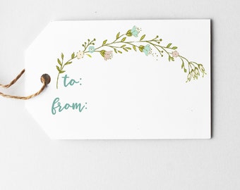 Printable Gift Tags | To and From Tag | Instant Download | Blue Flowers | Greenery Garland | Wedding Favors | Party Favor Tag | Birthday Tag