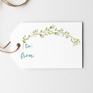 Printable Gift Tags | To and From Tag | Instant Download | Blue Flowers | Greenery Garland | Wedding Favors | Party Favor Tag | Birthday Tag