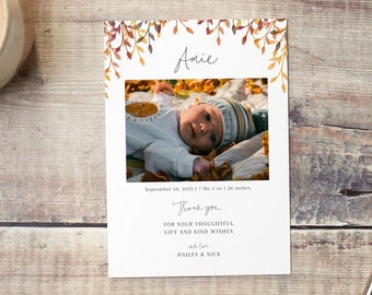 Photo Thank You Card | Baby Photo Template | Photo Template Fall | Welcome Baby | Autumn | Birth Announcement | Newborn Thank You | Editable